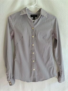 Banana Republic Non Iron Button Front Shirt Size 2 Brown White Stretch Cotton